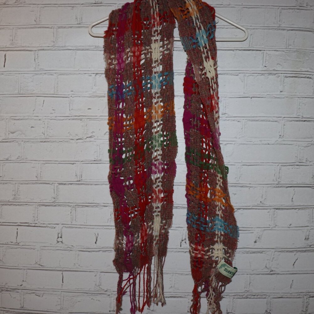 🌈 Suantraí of Ireland Multicolor Open‑Weave Scarf · 9" × 60" Artisan texture
